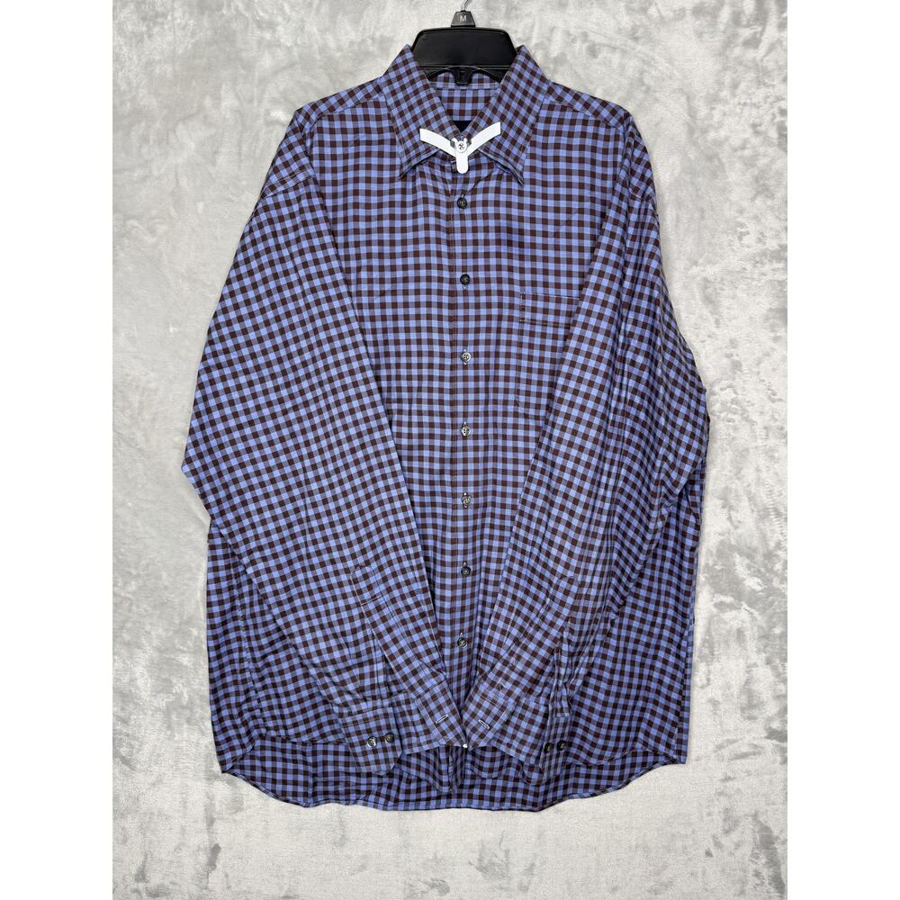 Scott Barber Shirt Mens Large Blue Brown Check Long Sleeve Button Front Casual